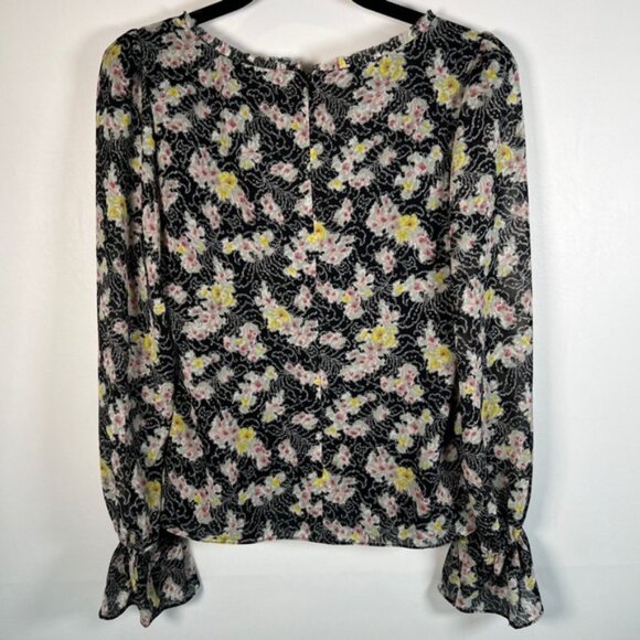 NWT cinq a sept Elastic Cuffs LS Vneck Tie Front Floral Sheer Kimberly Top XS - Picture 4 of 16